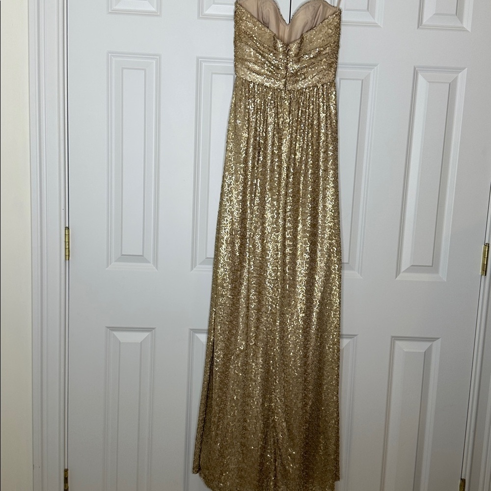 Amsale Gold Sequin Strapless Gown Formal Maxi Dress Bridesmaid Sz2 - Picture 5 of 5